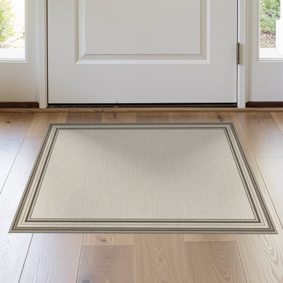 ODIKA 2'x3' Washable Doormat Non-Slip, Low Pile Beige Neutral Solid Farmhouse Geometric Frame Muted Tones Abstract for Entryway, Kitchen, Laundry Room