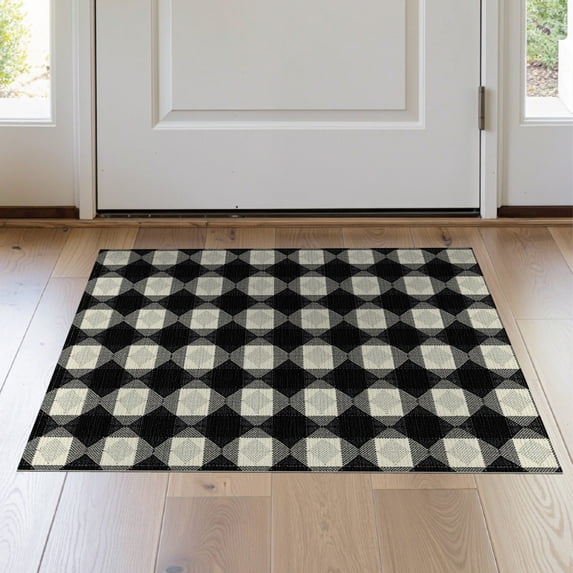 ODIKA 2'x3' Washable Doormat Non-Slip, Low Pile Checkered Alternating Checkerboard Repeating Entry Music Geometric for Entryway, Kitchen, Laundry Room