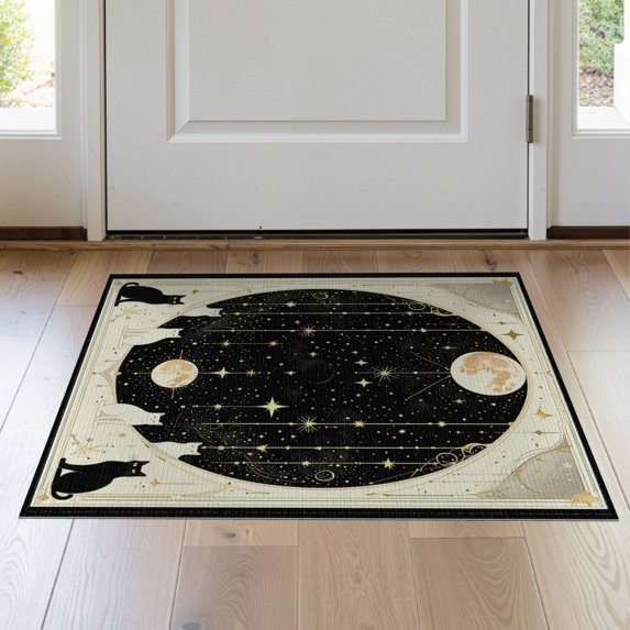 ODIKA 2'x3' Washable Doormat Non-Slip, Low Pile Goth Gothic Tarot Motif Minimalist Grid Phase Arch Mystical Motifs for Entryway, Kitchen, Laundry Room