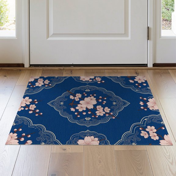 ODIKA 2'x3' Washable Doormat Non-Slip, Low Pile Japanese Motif Decorative Panel Cherry Tufted Chinese Asian Plum for Entryway, Kitchen, Laundry Room