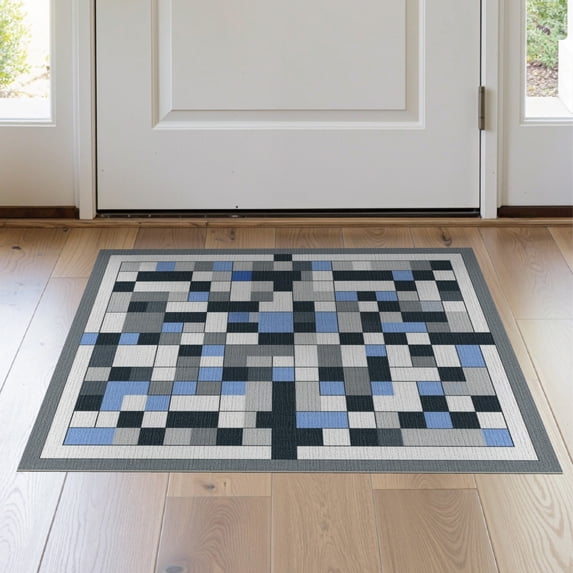 ODIKA 2'x3' Washable Doormat Non-Slip, Low Pile Livingroom Abstract Interlocking Shapes Geometric Mosaic Neutral for Entryway, Kitchen, Laundry Room
