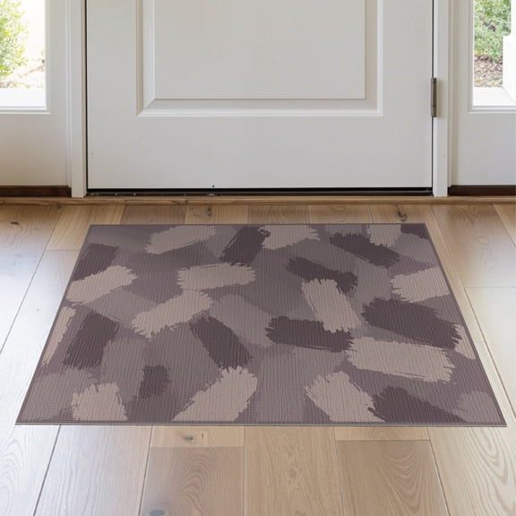 ODIKA 2'x3' Washable Doormat Non-Slip, Low Pile Mauve Subtle Vintage Painterly Forms Muted Plum Balance Asymmetrical for Entryway, Kitchen, Laundry Room