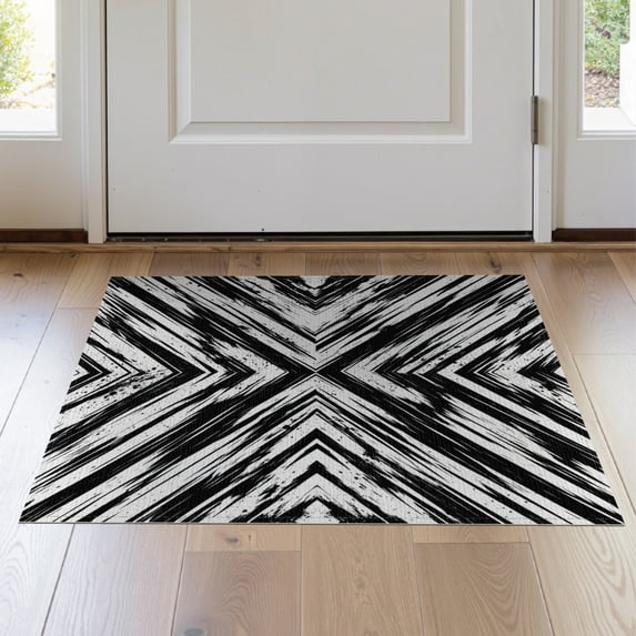 ODIKA 2'x3' Washable Doormat Non-Slip, Low Pile Motif Interlocking Diagonal Brushstroke Minimalist Abstract Splatter Refined for Entryway, Kitchen, Laundry Room