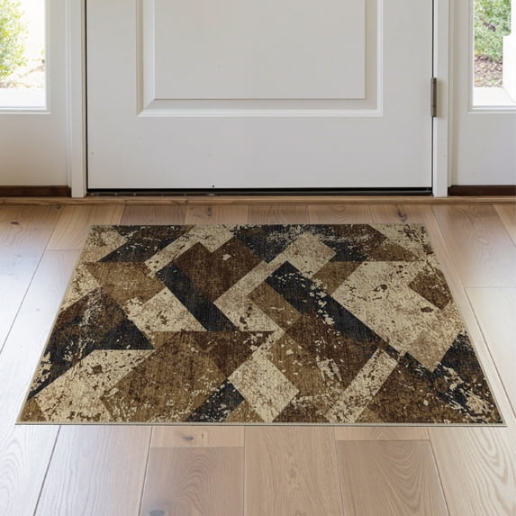 ODIKA 2'x3' Washable Doormat Non-Slip, Low Pile Navy Absract Weathered Featuring Interlocking Angular Shapes for Entryway, Kitchen, Laundry Room