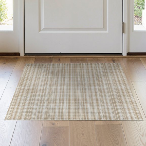 ODIKA 2'x3' Washable Doormat Non-Slip, Low Pile Nursey Distressed Plaid Farmhouse Checkered Gingham Neutral Nirsery for Entryway, Kitchen, Laundry Room