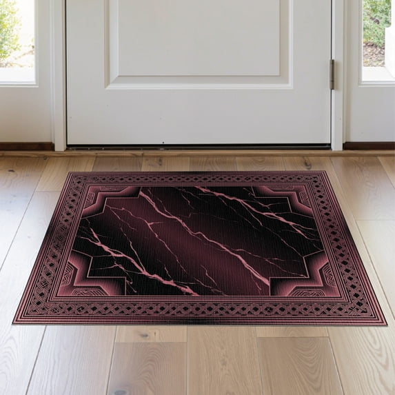 ODIKA 2'x3' Washable Doormat Non-Slip, Low Pile Pink Sleek Grey Symmetrical Layout Smooth Transition Crisp Contemporary for Entryway, Kitchen, Laundry Room
