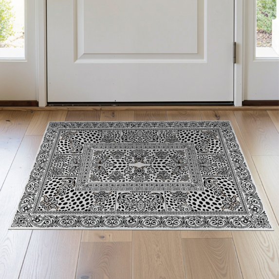 ODIKA 2'x3' Washable Doormat Non-Slip, Low Pile Print Featuring Cow Ornamental Frame Details Boneless Couch Cowboy for Entryway, Kitchen, Laundry Room