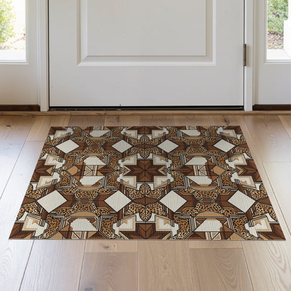 ODIKA 2'x3' Washable Samll Area Rug Non-Slip, Low Pile Spotted Boho Southwestern Brindle Mosaic Patchwork Cow Print Refined Structured for Entryway, Kitchen, Laundry Room