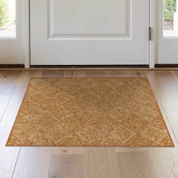 ODIKA 2'x3' Washable Doormat Orange Fall Vintage Terracotta Farmhouse Boho Scrollwork Floral Lattice Medallion Design for Entryway, Kitchen, Laundry Room, Non-Slip, Low Pile