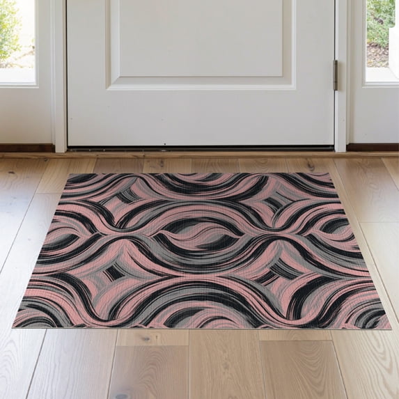 ODIKA 2'x3' Washable Doormat Pink Grey Contrast Geometric Abstract Crisp Detail Large Contemporary for Entryway, Kitchen, Laundry Room, Non-Slip, Low Pile