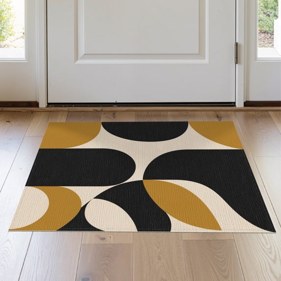 ODIKA 2'x3' Washable Samll Area Rug Black Gold Abstract Geometric Elegance Design Contemporary Art Inspired Symmetrical for Entryway, Kitchen, Laundry Room, Non-Slip, Low Pile