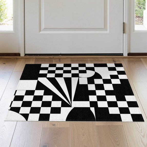 ODIKA 2'x3' Washable Samll Area Rug Black White Geometric Illusion Design Accent Contemporary Visual Puzzle, Bold Contrast for Entryway, Kitchen, Laundry Room, Non-Slip, Low Pile