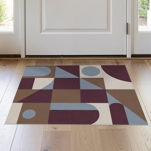 ODIKA 2'x3' Washable Samll Area Rug Blue Burgundy and Geometric Art Modern Abstract with Bold Shapes for Entryway, Kitchen, Laundry Room, Non-Slip, Low Pile