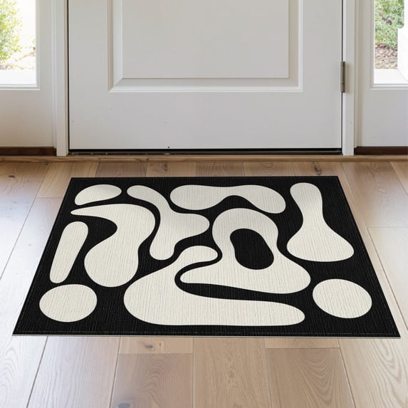 ODIKA 2'x3' Washable Samll Area Rug Non-Slip, Low Pile Black White Abstract Design Fluid Forms Modern Shapes with Bold Contrast Elegant for Entryway, Kitchen, Laundry Room
