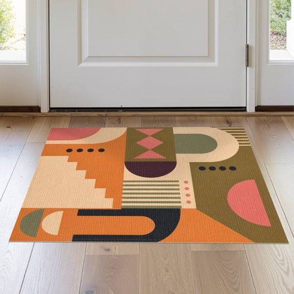 ODIKA 2'x3' Washable Samll Area Rug Non-Slip, Low Pile Earthy Tones Geometric Abstract Art Design Contemporary Shapes with Artistic Flair for Entryway, Kitchen, Laundry Room
