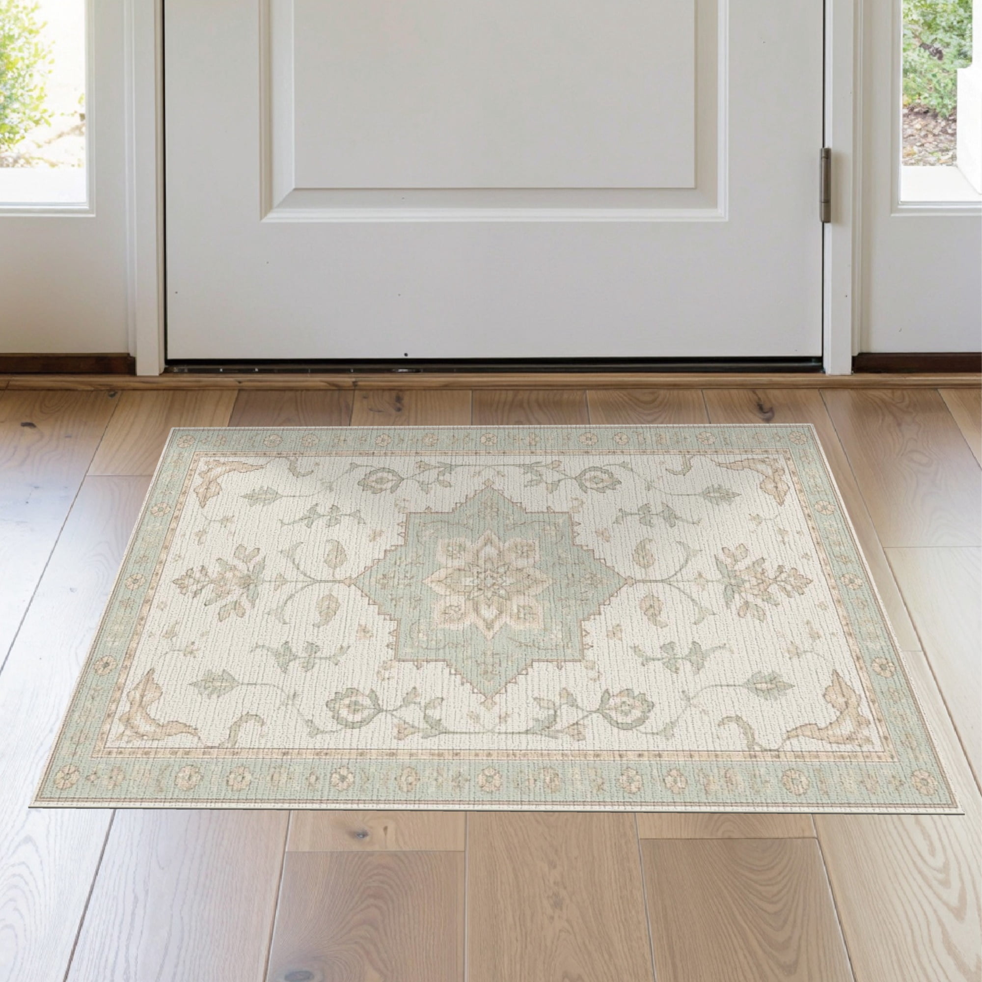 Pastel Large Rug ODIKA 2'x3' Washable Samll Area Rug Non-Slip, Low Pile Green Ivory ...
