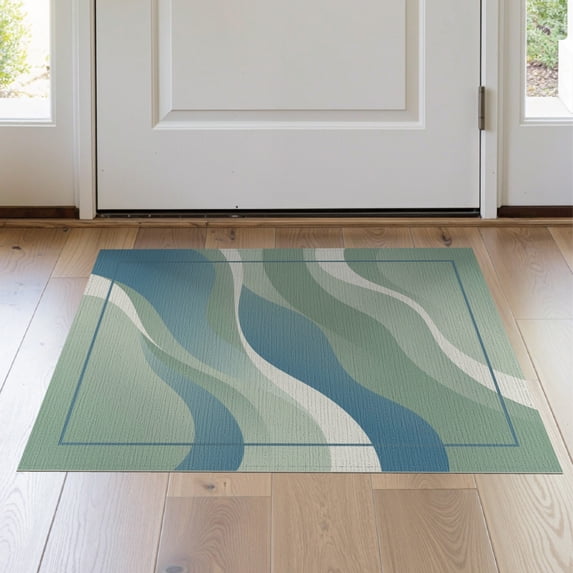 ODIKA 2'x3' Washable Throw Rug Abstract Creamy Gentle Motifs Crisp Printed Costal Sage That for Hallway, Study Room, Non-Slip Low Profile, Flatwoven
