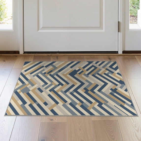 ODIKA 2'x3' Washable Throw Rug Abstract Interlocking Bands Minimalist Contemporary Pinstripe Striped Flowing for Hallway, Study Room, Non-Slip Low Profile, Flatwoven