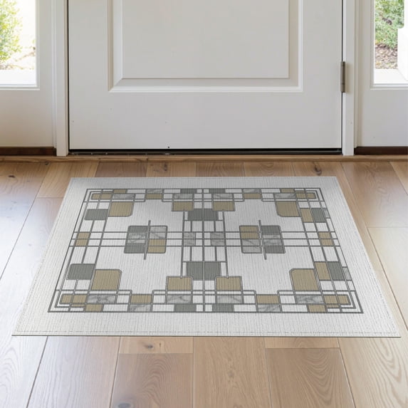 ODIKA 2'x3' Washable Throw Rug Bathroom Layout Structured Block Mosaic Symmetrical Farmhouse for Hallway, Study Room, Non-Slip Low Profile, Flatwoven