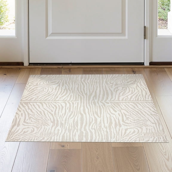 ODIKA 2'x3' Washable Throw Rug Beige Zebra Stripe Safari Design Realistic Animal Print with Dynamic for Hallway, Study Room, Non-Slip Low Profile, Flatwoven