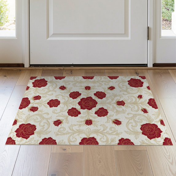 ODIKA 2'x3' Washable Throw Rug Circle Semi Vintage Blooms Delicate Foliage Border Semicircle for Hallway, Study Room, Non-Slip Low Profile, Flatwoven