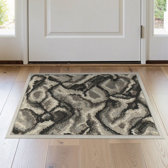 ODIKA 2'x3' Washable Throw Rug Grey Under Faded Asymmetrical Arrangement Subtle Details Abstract for Hallway, Study Room, Non-Slip Low Profile, Flatwoven