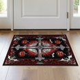thumbnail image 1 of ODIKA 2'x3' Washable Throw Rug Red Black Halloween Decorations Horror Gothic Cross, Skulls, Bats, Design for Hallway, Study Room, Non-Slip Low Profile, Flatwoven, 1 of 7