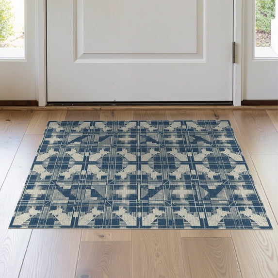 ODIKA 2'x3' Washable Throw Rug Large Abstract Grey Transitional Mottled Block Layout Muted Plush for Hallway, Study Room, Non-Slip Low Profile, Flatwoven