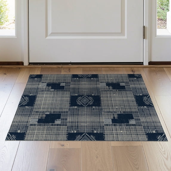 ODIKA 2'x3' Washable Throw Rug Non-Slip, Low Profile, Flatwoven, Easy Care Abstract Farmhouse Boho Crisp Geometric Contrast Panel Artwork for Hallway, Study Room