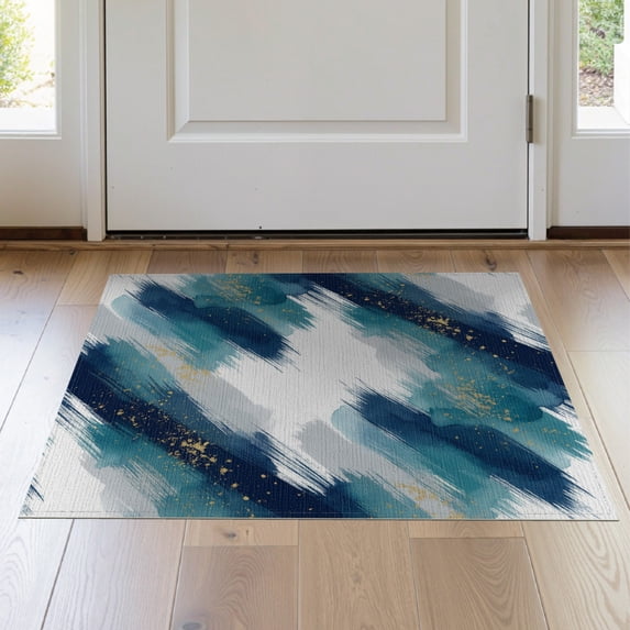 ODIKA 2'x3' Washable Throw Rug Non-Slip, Low Profile, Flatwoven, Easy Care Beige Ocean That Inspired Abstract Flowing Brushwork Fleck Couch for Hallway, Study Room
