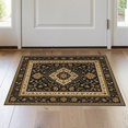 thumbnail image 1 of ODIKA 2'x3' Washable Throw Rug Non-Slip, Low Profile, Flatwoven, Easy Care Black Gold Elegance with Floral Vine Motifs Intricate Border Design, Central Medallion for Hallway, Study Room, 1 of 7