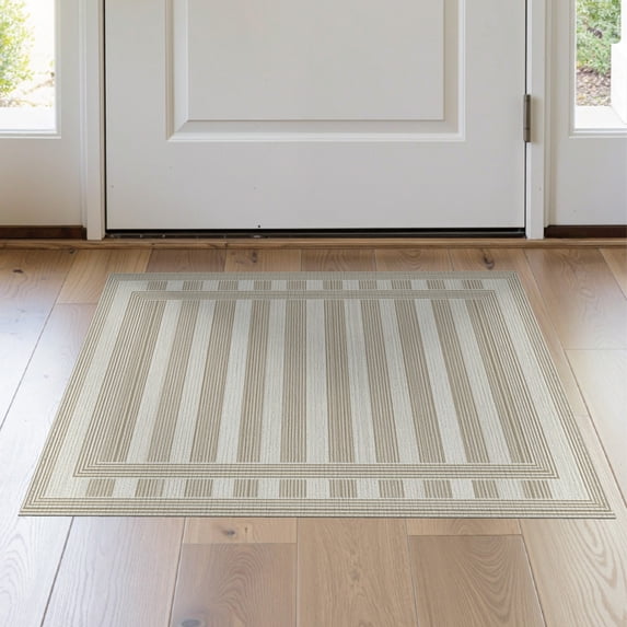 ODIKA 2'x3' Washable Throw Rug Non-Slip, Low Profile, Flatwoven, Easy Care Cow Bold Striped Bands Farmhouse Motif Abstract Beige Spotted Refined Structured for Hallway, Study Room