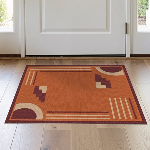 ODIKA 2'x3' Washable Throw Rug Non-Slip, Low Profile, Flatwoven, Easy Care Cream Burnt Sienna Geometric Design Elegant Symmetry with Accents and Bold for Hallway, Study Room