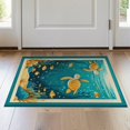 thumbnail image 1 of ODIKA 2'x3' Washable Throw Rug Non-Slip, Low Profile, Flatwoven, Easy Care Deep Teal Gold Ocean with Turtles Playful Sea Life Octopus Fish Design for Hallway, Study Room, 1 of 7