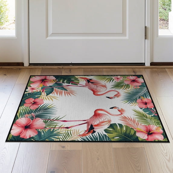 ODIKA 2'x3' Washable Throw Rug Non-Slip, Low Profile, Flatwoven, Easy Care Door Pcs Boho Plaid Border Welcome Motif Hawaiian Frame Layering for Hallway, Study Room