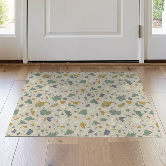 ODIKA 2'x3' Washable Throw Rug Non-Slip, Low Profile, Flatwoven, Easy Care Geometric Contemporary Terrazzo Inspired Cream Field Hallway for Study Room