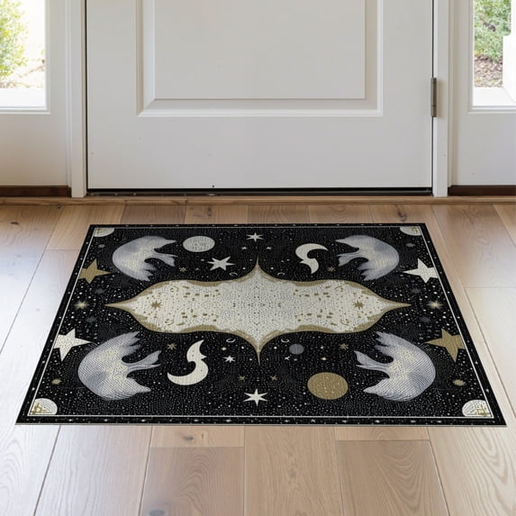 ODIKA 2'x3' Washable Throw Rug Non-Slip, Low Profile, Flatwoven, Easy Care Gothic Abstract Haul Spotted Witchy Border Corridor Grey Mens for Hallway, Study Room