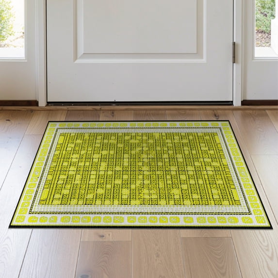 ODIKA 2'x3' Washable Throw Rug Non-Slip, Low Profile, Flatwoven, Easy Care Graphic Funky Men Currency Collage Cartoon Hundred Motif Bathroom for Hallway, Study Room
