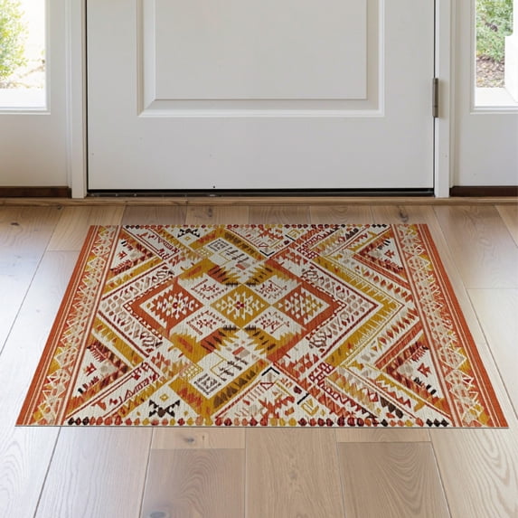 ODIKA 2'x3' Washable Throw Rug Non-Slip, Low Profile, Flatwoven, Easy Care Herringbone Zigzag Geometric Patterned Interlocking Motif Shaggy for Hallway, Study Room