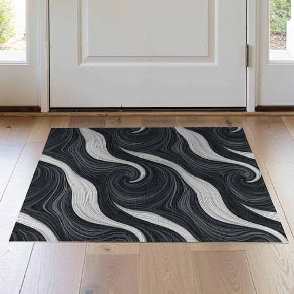 ODIKA 2'x3' Washable Throw Rug Non-Slip, Low Profile, Flatwoven, Easy Care Minimalist Swirl Contemporary Wavy Motif Brushstroke Grey Abstract Refined for Hallway, Study Room