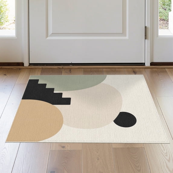 ODIKA 2'x3' Washable Throw Rug Non-Slip, Low Profile, Flatwoven, Easy Care Neutral Geometric Abstract Design Modern Shapes with Minimalist Aesthetic for Hallway, Study Room