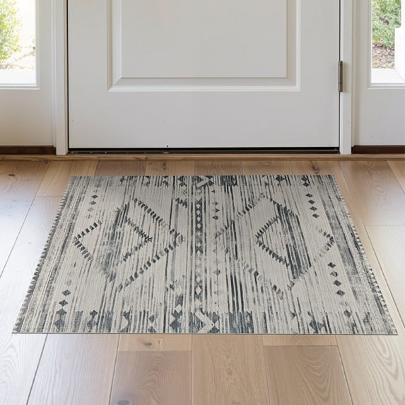 ODIKA 2'x3' Washable Throw Rug Non-Slip, Low Profile, Flatwoven, Easy Care Round Cow Spotted Southwestern Farmhouse Hobo Abstract Inspired for Hallway, Study Room