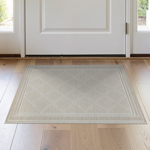 ODIKA 2'x3' Washable Throw Rug Non-Slip, Low Profile, Flatwoven, Easy Care Seagrass Herringbone Boho Lattice Farmhouse Stripe Motifs Minimalist for Hallway, Study Room