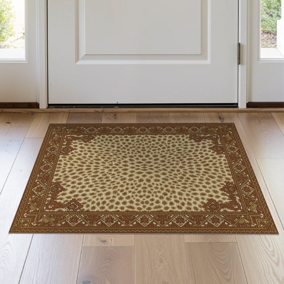ODIKA 2'x3' Washable Throw Rug Non-Slip, Low Profile, Flatwoven, Easy Care Spotted Print Southwestern Border Brindle Center Motif Patchwork Cow Flowing for Hallway, Study Room