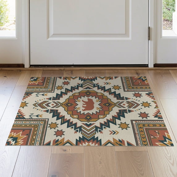 ODIKA 2'x3' Washable Throw Rug Non-Slip, Low Profile, Flatwoven, Easy Care Stripe Border Mens Decorations Reindeer Cabin Cowboy Southwestern Playful for Hallway, Study Room
