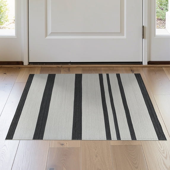 ODIKA 2'x3' Washable Throw Rug Non-Slip, Low Profile, Flatwoven, Easy Care Striped Farmhouse Door Bold Bands Contemporary Stripe Doormat for Hallway, Study Room