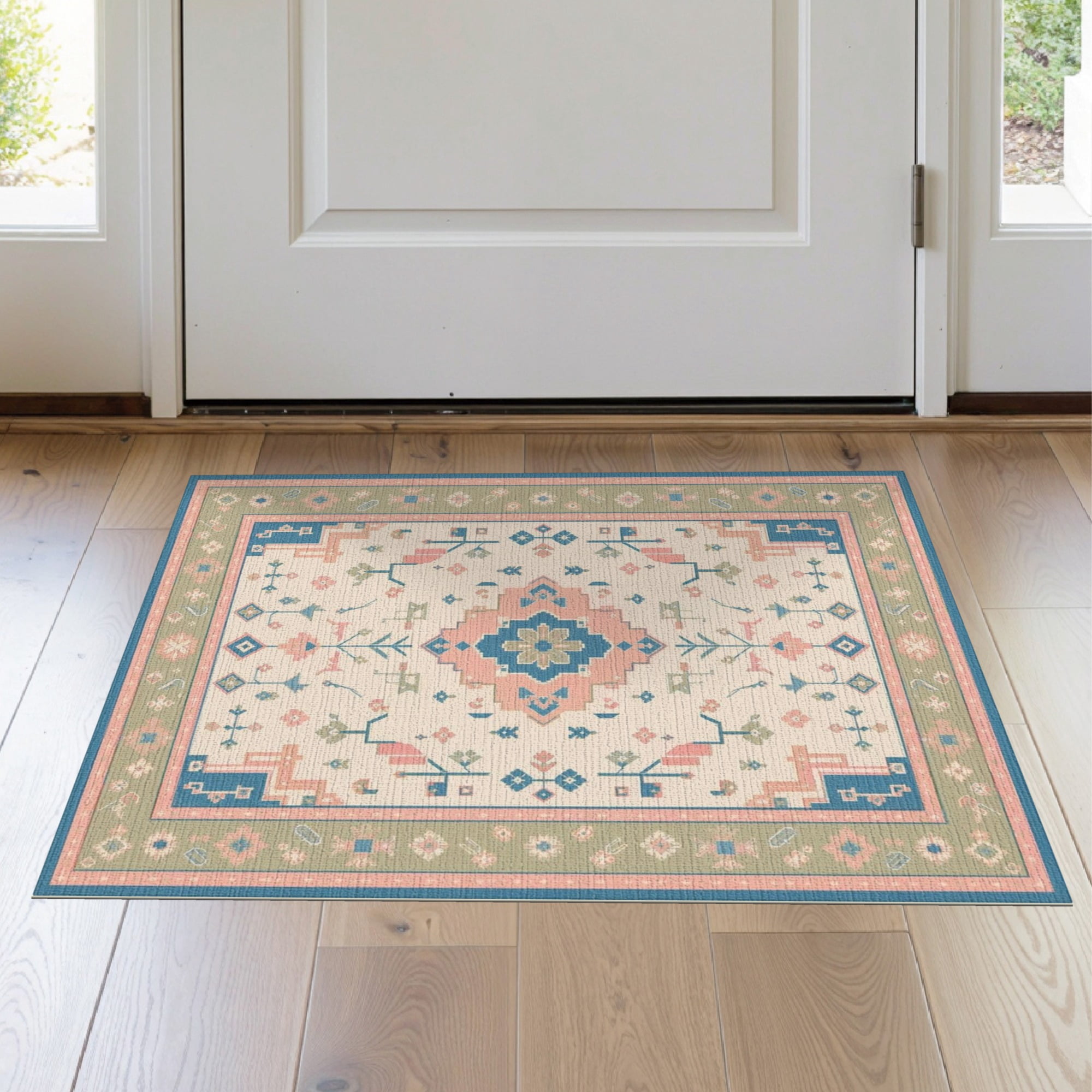 Pastel Large Rug ODIKA 2'x3' Washable Throw Rug Pastel Geometric Floral Design Intricate ...