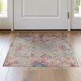 thumbnail image 1 of ODIKA 2'x3' Washable Throw Rug Pink Dusty Blue Boho Southwestern Design Faded Diamond Lattice with Zigzag Stripes for Hallway, Study Room, Non-Slip Low Profile, Flatwoven, 1 of 7
