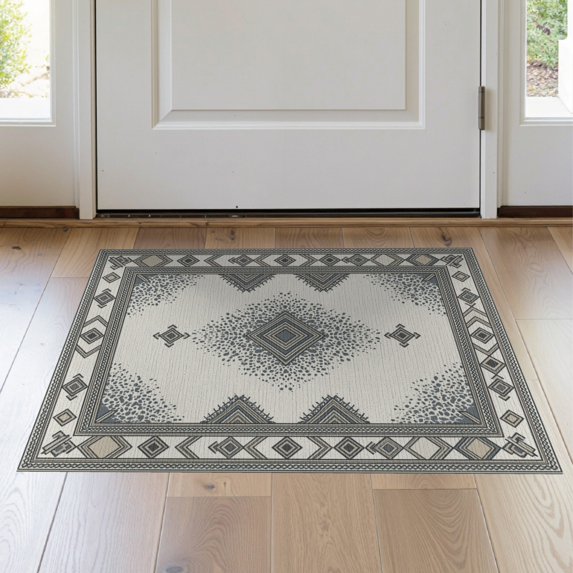 ODIKA 2'x3' Washable Throw Rug Round Inspired Abstract Interlocking Stripe Circle Cow Southwestern for Hallway, Study Room, Non-Slip Low Profile, Flatwoven