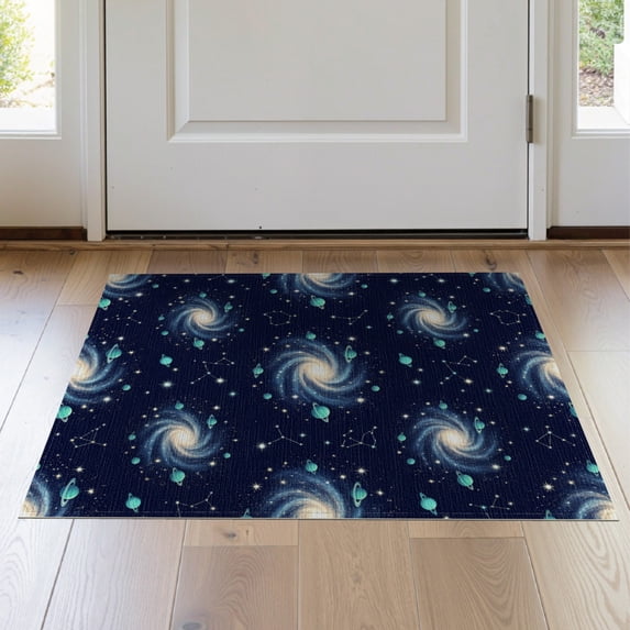 ODIKA 2'x3' Washable Throw Rug Stars Themed Planets Astronomy Educational Starry Galaxy for Hallway, Study Room, Non-Slip Low Profile, Flatwoven